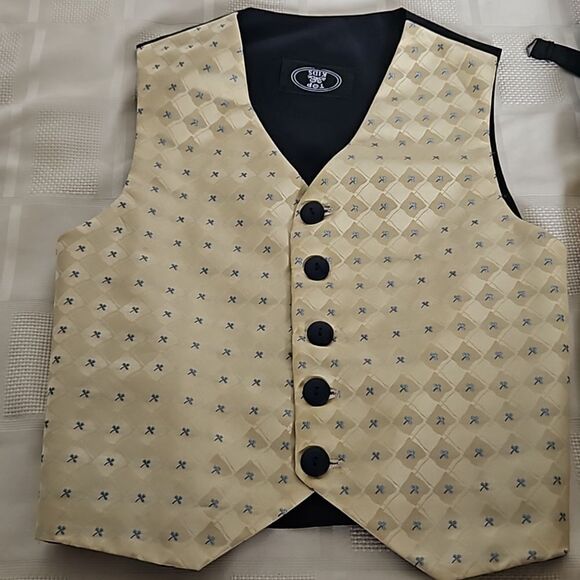 Top Kids Boy's Waist Coat Vest & Tie Size 6 Yellow & Navy Blue - Picture 14 of 16